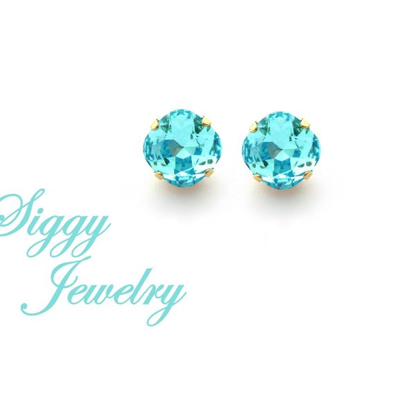 Aqua Bohemica Crystal Cushion Cut Stud Earrings - Picture 3 of 7